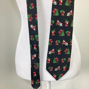 Santa Claus Christmas Tie Men's Holiday Party Novelty Necktie Black Stripe